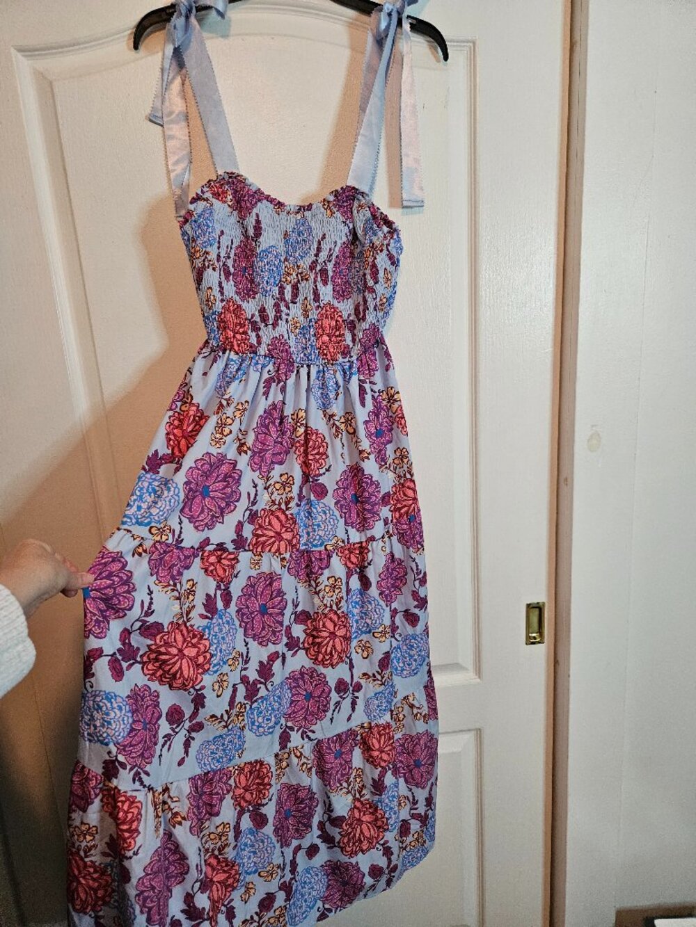 EUC Umgee Tie Shoulder Smocked Ruffle Maxi Floral Dress Large